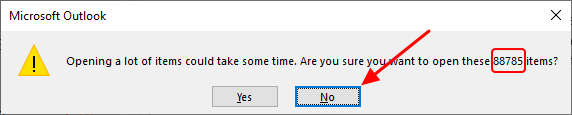 Microsoft Outlook - Opening a lot of items could take some time...