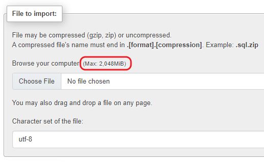 phpMyAdmin Import Page