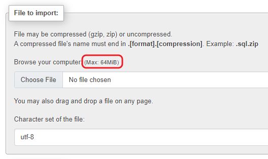 phpMyAdmin Import Page
