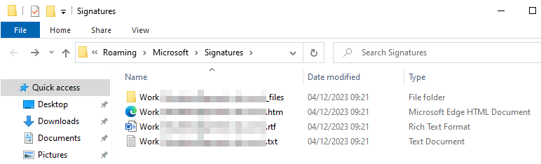File Explorer - C:\Users\user_name\AppData\Roaming\Microsoft\Signatures