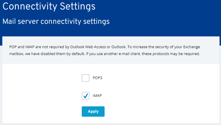 Connectivity Settings - IMAP
