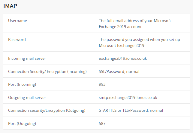 IONOS Exchange 2019 IMAP