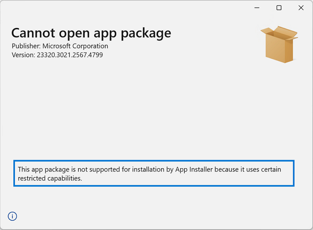Windows app installer - Cannot open app package