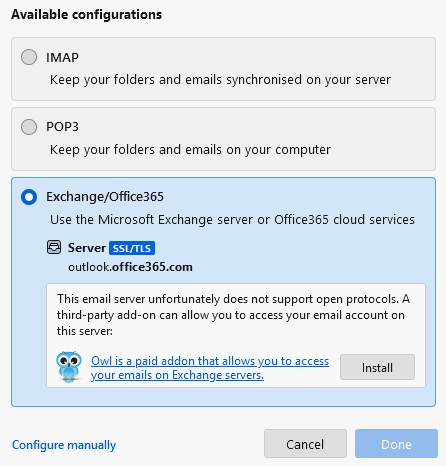 Thunderbird - Available Configurations