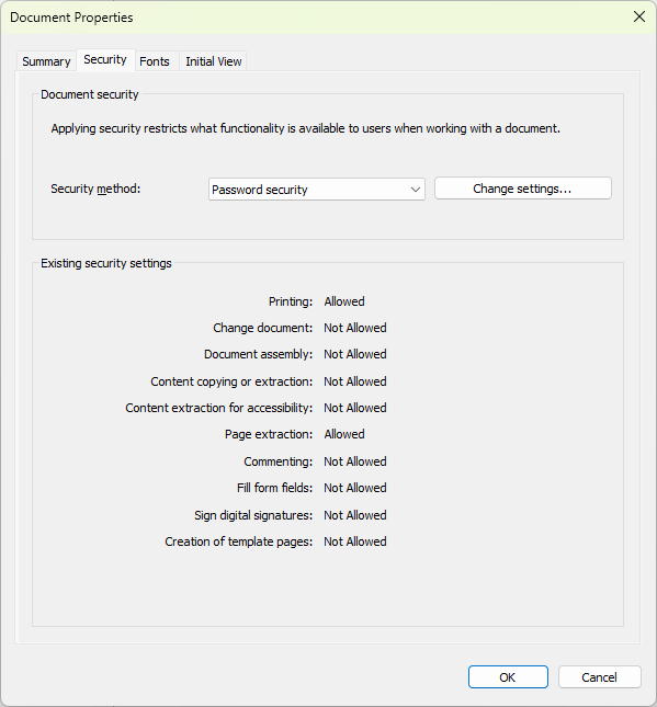 PDF Document Properties - Password Security