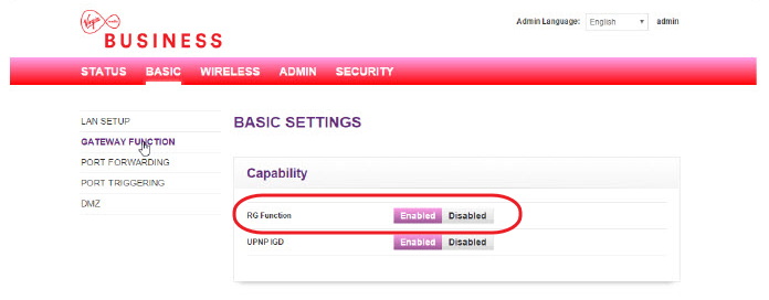 Virgin Media Router Web GUI > Gateway Function