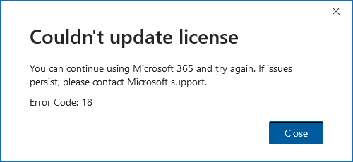 Microsoft Office - Couldn't update license