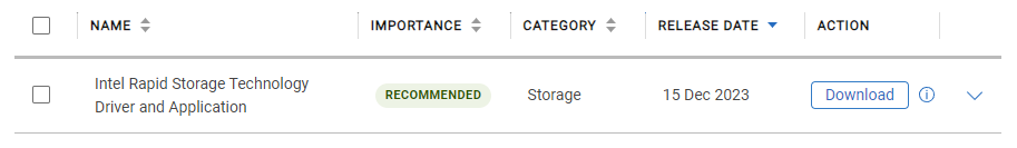 Intel Rapid Storage Technology Driver and Application