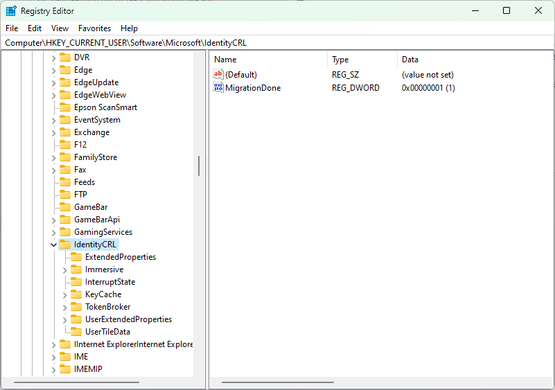 HKEY_CURRENT_USER\Software\Microsoft\IdentityCRL