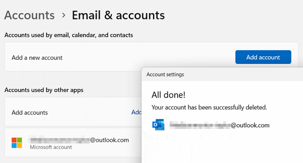 Windows Settings > Accounts > Email & Accounts